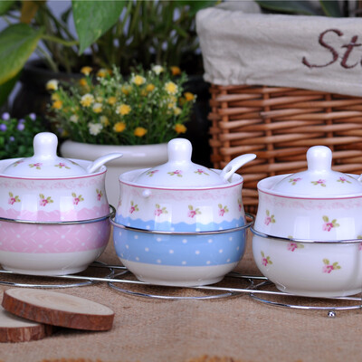 

Bezes ceramic seasoning cans three sets of pastoral floral Korean flavor box suit