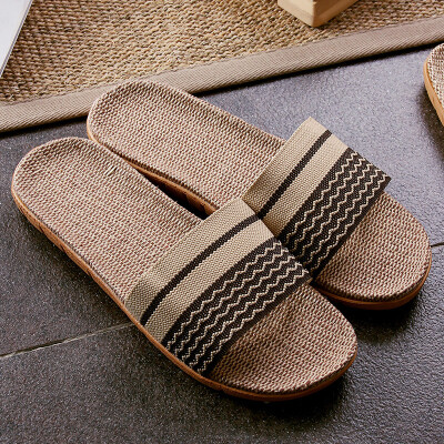 

Ou Runzhe slippers indoor four seasons breathable cotton&linen anti-slip sandals brown XL code