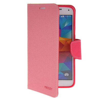 

MOONCASE Classic cross pattern Leather Side Flip with Kickstand Shell Back Case Cover for Samsung Galaxy S5 I9600 Pink