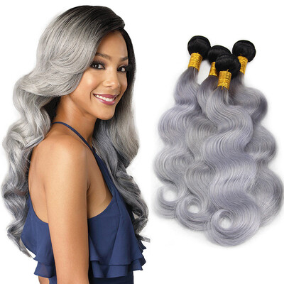 

Nami Hair 4 Bundles 1bGrey Ombre Brazilian Human Hair Bundles Body Wave two Tone Color 10"-22" T1B Silver Grey Human Hair Weave
