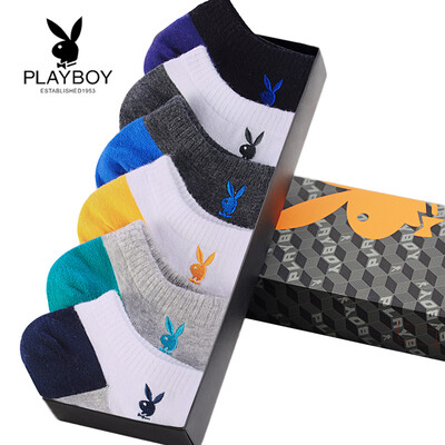 

Playboy boat socks mens sports invisible socks shallow mouth short tube low cotton socks 6 pairs gift box 2979-6A multi-color code
