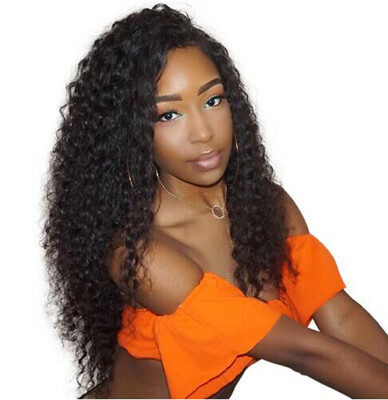 

T-top Hair Virgin Human Hair Lace Front Wig Curly Human Hair Wig Pre Plucked Swiss Lace Natural Black With Natural Hairline And B