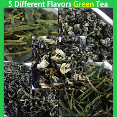 

5 Different Flavors Green Tea Organic Food Include Dragon Well Long Jing BiLuoChun Mao Jian Mao Feng Jasmine Te 50g In Total p