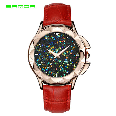 

SANDA Luxury Leather Quartz Watch Women Clock Female Ladies Dress Wristwatch