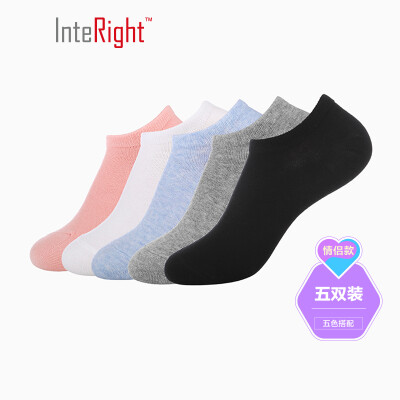 

INTERIGHT boat socks for men&women cotton solid color anti-off boat socks five pairs of boxed mixed color male