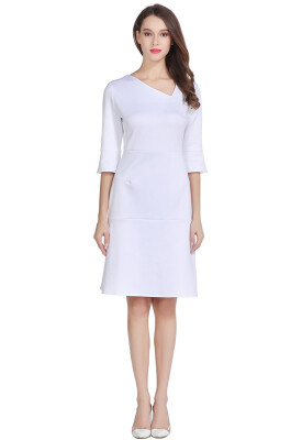 

Womens Elegant Structured Fitted Dress with Asymmetrical Collar