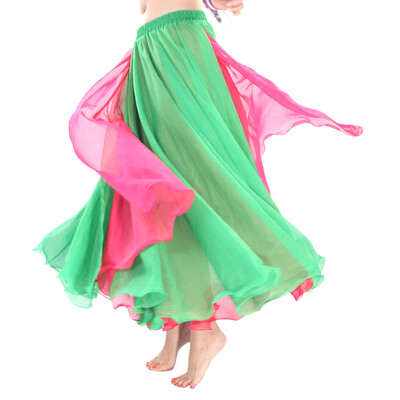 

Hot Sale 2018 Contrast Colors Women Belly Dance Skirts Side Split Full Circle Long Bellydance Skirt Chiffon