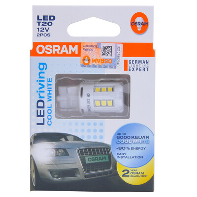 

OSRAM W21W Светодиодный фонарь стоп-сигнала реверсивный указатель поворота авто лампочка вспомогательный свет 7705CW 【6000K белый свет 12V2.5W】 (2 палки)