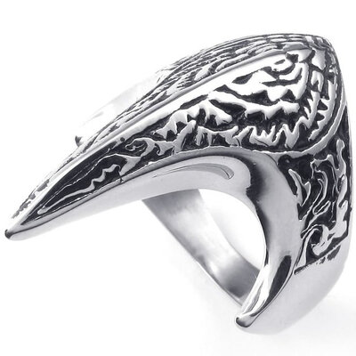 

Hpolw Mens silver&black Design Jewelry Stainless Steel Phoenix Fire Bird elegance RingWidth30mm