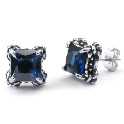 

Hpolw Mens Cubic Zirconia Stainless Steel Square Gothic Dragon Claw Stud Earrings, Blue Silver