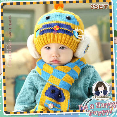 

Buebos Ninos Winter New Children Hat Set Korean Robot Knitting Hat + Scarf 2 Pcs Set Kids Baby Boys & Girls Winter Accessories
