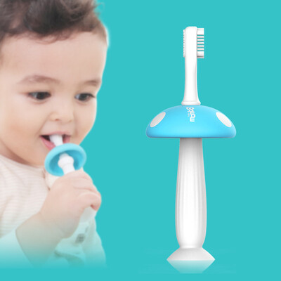 

Silicone Toothbrush for Baby Teeth Mashroom Shield No Need for Toothpaste Brush Head Replaceable Extra Soft Bristle
