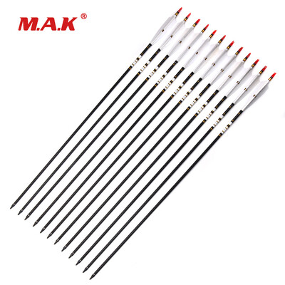 

12 pcs 32 Inches Spine 500 OD 76 mm ID 62 mm Carbon Arrow with White Color Real Feather for Recurve Bow Hunting Shooting