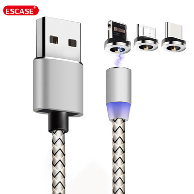 

ESCASE car charger line auto supplies magnetic three-in-one data line Apple Andrews type-c one drag three fast charging source line 12 meters champagne gold