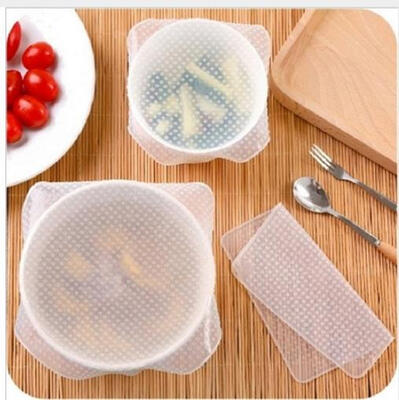 

New 4pcs Multifunctional Food Grade Plastic Wrap Reusable Fresh Keeping Saran Wrap Kitchen Tools Silicone Food Wraps Seal Cover