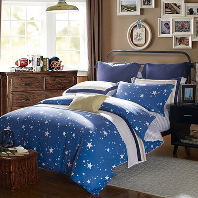

Meng Jie home textiles produced MEE bedding sets cotton printing four-piece cotton bed cover queen British Star Blue 15 m bed 200 230cm