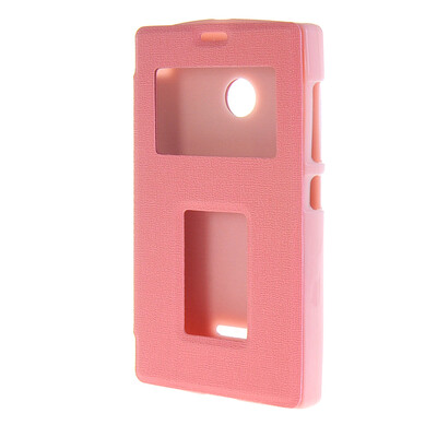 

MOONCASE Side Flip Hard board Slim Leather Bracket Window Case Cover for Microsoft Lumia 435 Pink