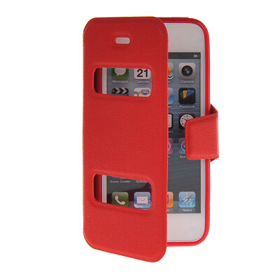 

MOONCASE View Window Leather Side Flip Pouch Hard board Shell Back чехол для Apple iPhone 5 / 5S Red