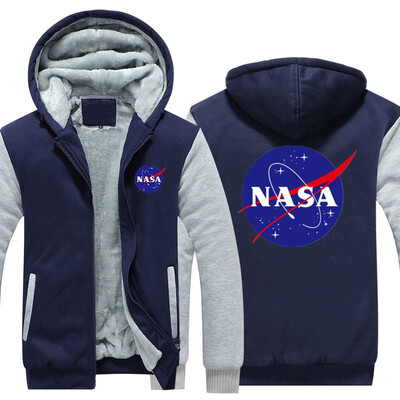 

2018 New USA SIZE Men Winter Autumn Hoodies NASA Space Administration pattern Fleece Coat Baseball Uniform Sportswear Jacket wool