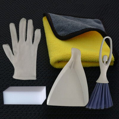 

WRC clean 5 piece car household crevice brush thickening towel gloves cleaning magic cotton air conditioning air outlet brush table brush small broom