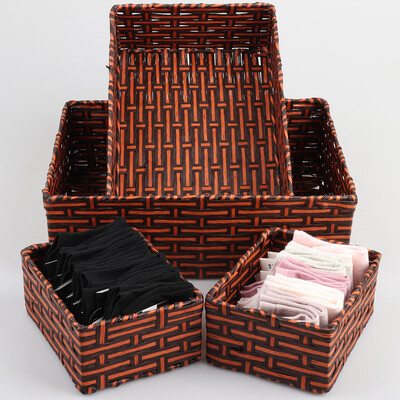 

YoujialiangpinPlastic leather woven multi-purpose storage basket storage box storage box handmade rope storage storage basket storage box 4 piece black&white