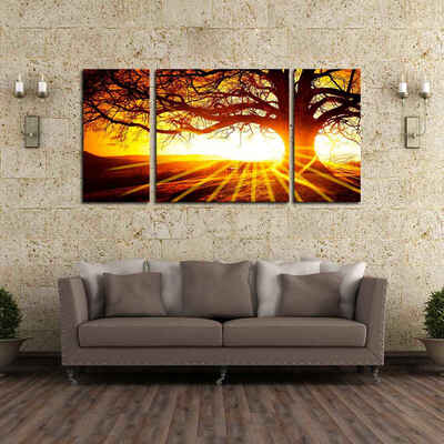 

3 Pcs No Frame Golden sunshine tree HD home decor wall art stickers Top-rated canvas print painting for living room decoration