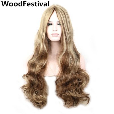 

WoodFestival Mixed color thick brown blonde ombre wig wavy long 80 cm heat resistant synthetic wigs for women hair real picture