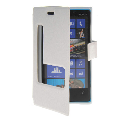 

MOONCASE View Window Leather Side Flip Pouch Stand Shell Back Case Cover for Nokia Lumia 920 White