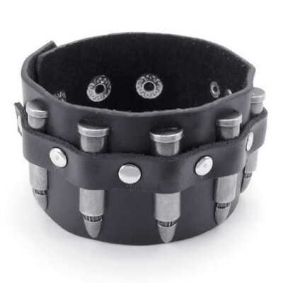 

Hpolw Wide Bullet Leather Mens Bangle Cuff Bracelet, Punk Rock, Fits 7.5" to 8.5", Black