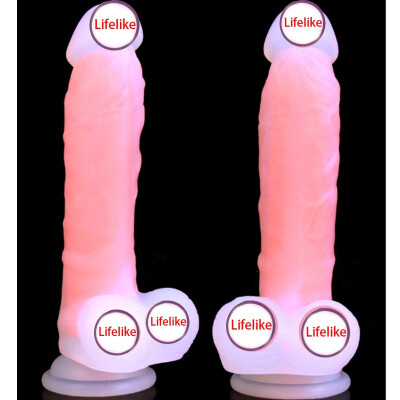 

New Night Lights Dildo Veined Sex Waterproof Luminous Adult Toy ColorOrangeBlue