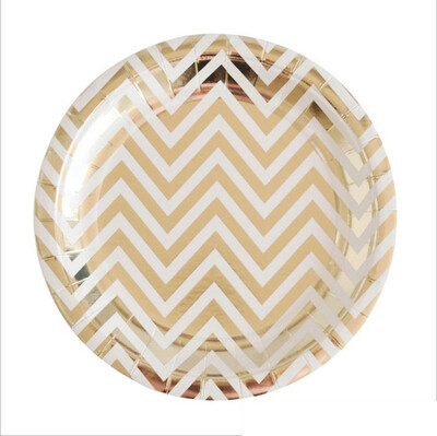 

FANLUS Disposable Tableware Sets Paper Party Plates wedding decoration party supplies Metallic Gold Striped Birthday Parties