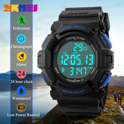 

SKMEI 2018 New popular Brand Men Military Sports fashion casual Watches blue black Digital LED pedometer quality rubber strap