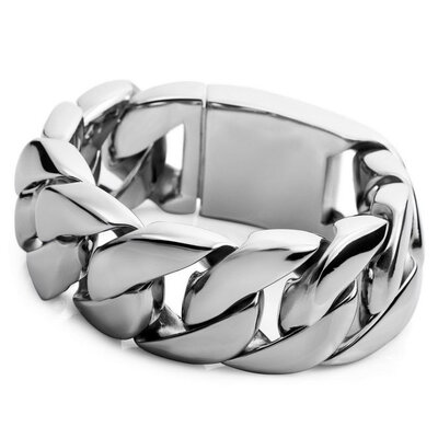 

Hpolw Men New Trendy Large Heavy Silver Stainless Steel Biker Spring buckle Bracelet Hollow Out Link WristWeight 303g