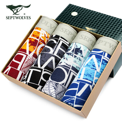 

Seven wolves mens underwear Lenzing viscose ribs waist printed boxer shorts 97057-4 mixed color four boxed mixed color mixed color L