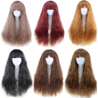 

woodfestival corn wig long hair wigs for women yellow taro brown black burgundy wig wavy heat resistant synthetic wigs with bangs