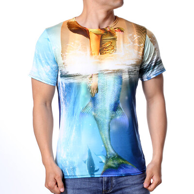 

Mens Mermaid Pattern Printed Short Sleeve Round Neck Casual Pullover T-Shirts