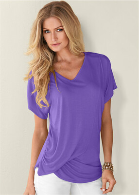 

Womens Solid Color Drapy V-Neck T-Shirt