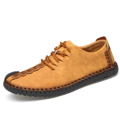 

Men British Style Retro Stiching Soft Sole Lace Up Flat Cap-toe Shoes