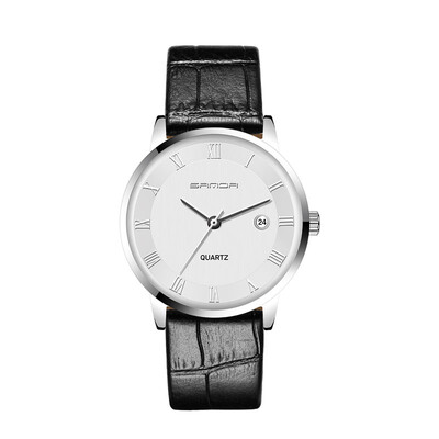 

7mm Super Slim Fashion SANDA Mens Watches top brand luxury fashion Genuine Leather Watch Men Calendar Clock relogio masculino