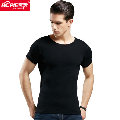 

Baopai BOPIE Mens vest Mens cotton T-shirt short-sleeved casual sports breathable bottoming shirt black round neck  185110