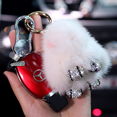

Di Galen water mink diamonds sprouting rabbit key chain female car pendant car decoration cartoon cute dead doll sprouting rabbit genuine car supplies - gray