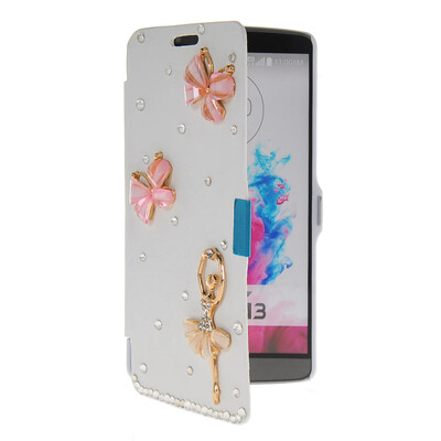 

MOONCASE Bling Rhinestone Crystal Ultre Slim Leather Side Flip Wallet Shell Back ЧЕХОЛ ДЛЯ LG G3 White