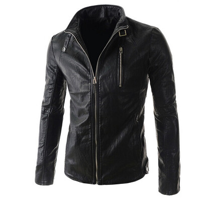 

Zogaa New Men's Leather Clothing Pu Casual Stand Collar