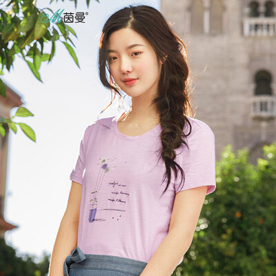 

INMAN 2018 summer new round neck small fresh printed embroidery wild short-sleeved T-shirt female 18820202282 pink