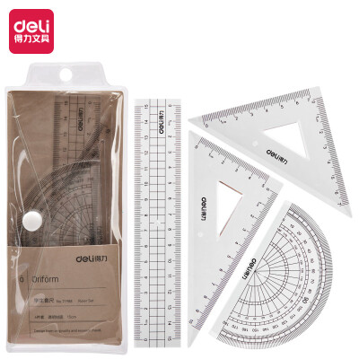 

Deli deli 15cm kraft paper series student ruler triangle ruler protractor drawing combination set ruler set of 4 71988