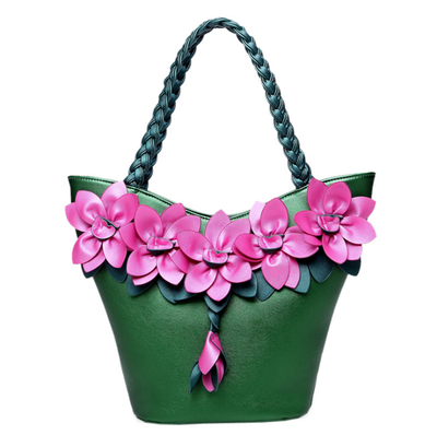 

Large Capacity Single Shoulder Handbag Mosaic Hit Color Fluorescence Fashion Flower Weave