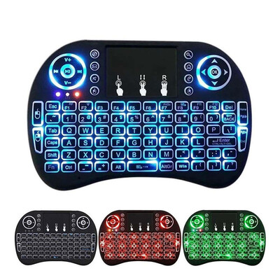 

i8 Tri-color Backlight 2.4Ghz Беспроводная воздушная мышь Мини-клавиатура Сенсорная панель Smart Remote для ПК Android Smart TV Box - черный