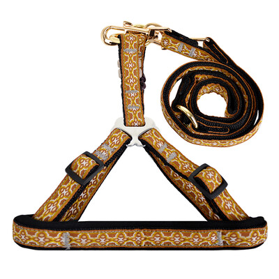 

H Lohas chest set dog chain dog leash dog strap small&medium dog leash rope pet dog leash dog chest back traction rope national wind series pan yellow M