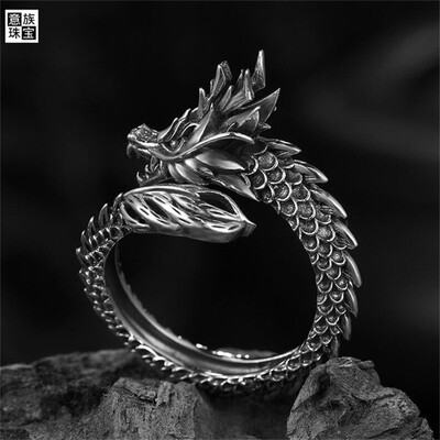 

Italian 925 silver ring dragon retro ring open personality dragon ring