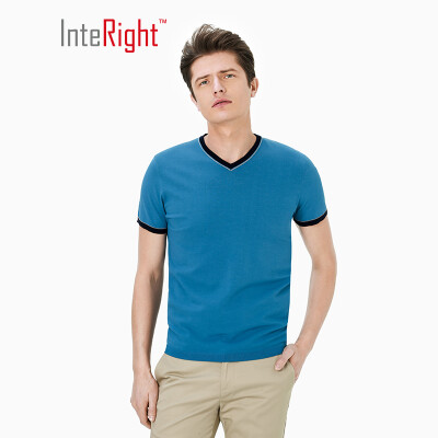 

INTERIGHT V-neck special yarn dry net color business mens T-shirt Peacock Blue